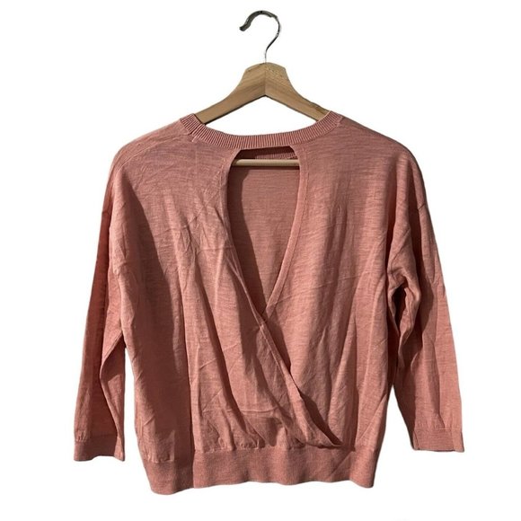 One Grey Day Knit Top Size XS Crewneck Open Draped Back Embroidered Sun 42OGD836 - Picture 3 of 9